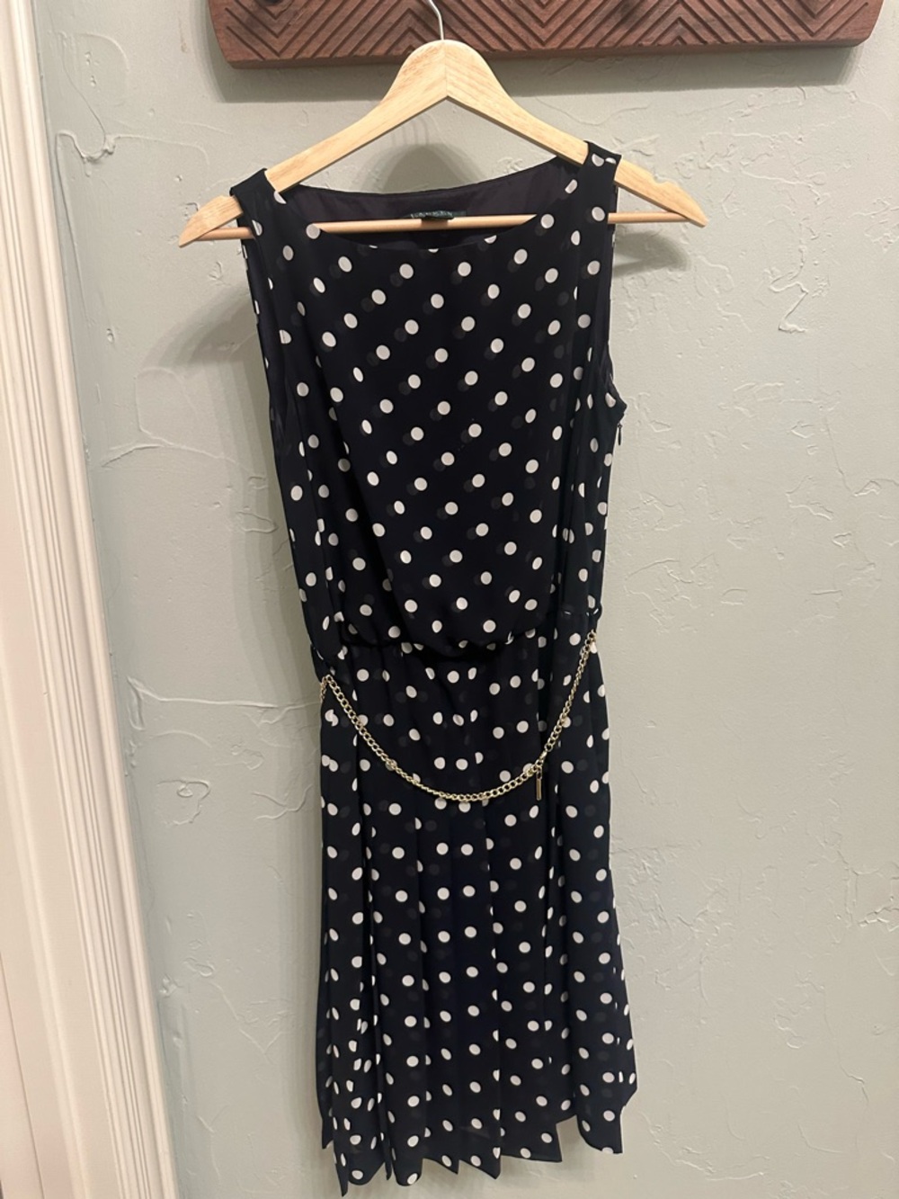 Lauren Ralph Polka Dot Dress with Gold Chain